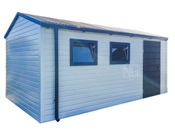 Gartenhaus - Gartenschuppen 5x4m - Tür - 2x PVC Kippfenster - Weiß - Anthrazit - Dachrinnen - Satteldach ID650