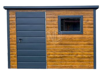 Gartenhaus - Gartenschuppen 2,5x2m - Tür - PVC Kippfenster - Helles Walnussholz - Holzoptik - Anthrazit - Flachdach ID561