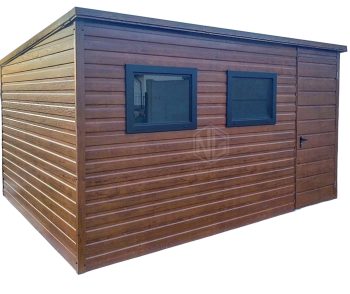 Gartenhaus - Gartenschuppen 4x3m - Tür - 2x PVC Kippfenster - Helles Walnussholz - Holzoptik  - Flachdach ID555