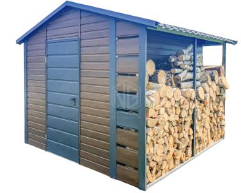 Gartenhaus - Gartenschuppen 2,5x3m + Überdachung 0,5m - Dunkles Walnussholz - Holzoptik - Anthrazit - Satteldach ID645