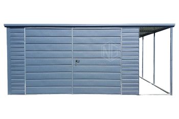 Gartenhaus - Gartenschuppen 4x4m + Überdachung 1m - Zweiflügeliges Tor - Anthrazit - Flachdach ID637