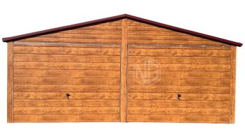 Blechgarage 6x6m -2x Schwingtor - 2x PVC Kippfenster - Helles Walnussholz - verzinkte Konstruktion - Holzoptik - Satteldach ID552