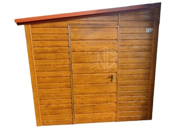 Gartenhaus - Schuppen 2,5x6m - Schwingtor - Tür - Helles Walnussholz - Holzoptik - Dach mit Neigung nach rechts ID209