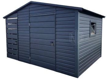 Gartenhaus - Gartenschuppen 2,5x2,5m + Überdachung 0,9m - PVC Kippfenster - Tür - Anthrazit - Satteldach ID626