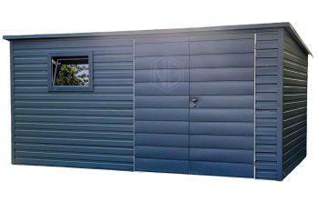 Gartenhaus - Gartenschuppen 4,5x2,5m - Zweiflügeliges Tor - PVC Kippfenster - Anthrazit - Flachdach ID616