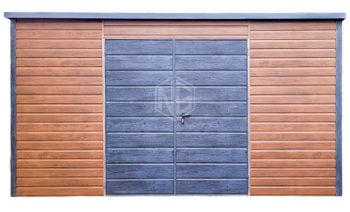 Gartenhaus - Gartenschuppen 4x2,5 - Zweiflügeliges Tor - Norwegische Kiefer - Helles Walnussholz - Holzoptik - Flachdach ID610