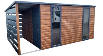 Gartenhaus Schuppen 4x2,5 + Überdachung Zweiflügeliges Tor Tür Anthrazit Flachdach ID535