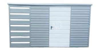 Gartenhaus - Schuppen 3x3m + Überdachung 1m - PVC Kippfenster - Tür - Verzinkte Konstruktion - silber - Flachdach ID530