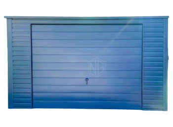Blechgarage 4x8m - Schwingtor - Tür - 2x PVC Kippfenster - Anthrazit - Flachdach  GP407