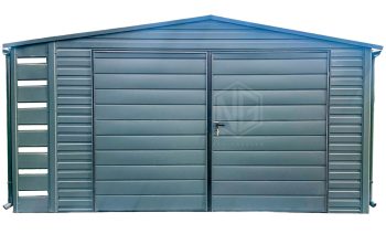 Gartenhaus - Schuppen 4x2,5m + Überdachung 0,5m - Zweiflügeliges Tor - Anthrazit - Flachdach  GP385