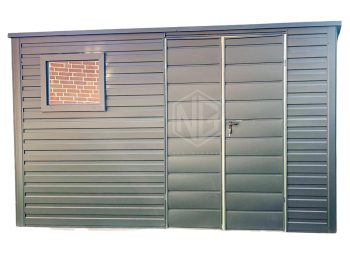 Gartenhaus - Schuppen 4,5x4m Zweiflügeliges Tor - Zweiflügeliges Tor - Verzinkte Konstruktion - 2x PVC Kippfenster - Anthrazit - Flachdach GP384