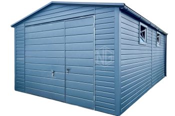 Blechgarage 4x6m - Schwingtor - Tür - 2x PVC Kippfenster - Anthrazit - Satteldach ID678