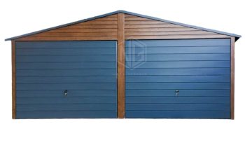 Blechgarage 6x5,5m Horizontal Blech 2x Schwingtor Holzoptik ID208