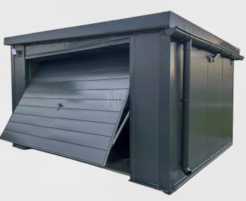 Garage aus Sandwichplatten 4x4m Schwingtor -  Anthrazit -  Dach mit Neigung nach rechts GP368