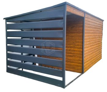 Gartenhaus - Schuppen 3x2m + Überdachung 1,5m - Tür - Helles Walnussholz - Holzoptik - Anthrazit - Flachdach GP367