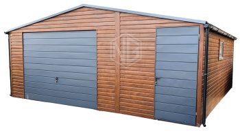 Blechgarage 6x5,8m Horizontal Blech Metalldachziegel Schwingtor PVC Kippfenster Holzoptik ID167