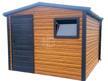 Gartenhaus - Schuppen 3x3m - Tür - PVC Kippfenster - Metalldachziegel - Dachrinnen - Helles Walnussholz - Holzoptik - Satteldach GP366