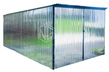 Blechschuppen - Blechgarage 3x5m - Zweiflügeliges Tor - Verzinkt - Flachdach GP361