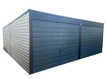 Blechgarage 6x6m - 2x Schwingtor - Anthrazit - Flachdach GP279