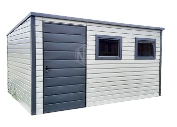 Gartenhaus 3,5x3m Pultdach Weiß Anthrazit 2x PVC Kippfenster ID176