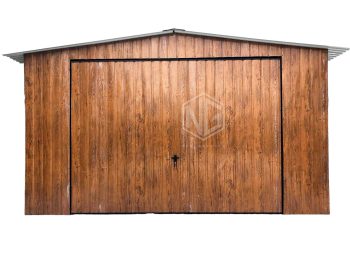 Blechgarage 4x8m Schwingtor - Tür - PVC Kippfenster - Helles Walnussholz - Holzoptik - Satteldach GP148