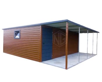 Blechgarage 6x5m Überdachung PVC Kippfenster Tür Holzoptik ID275