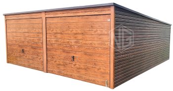 Blechgarage 6x5,8m 2x Schwingtor Horizontal Blech Holzoptik ID401