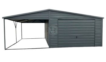 Blechgarage 4x5m + Überdachung - Schwingtor - Tür - Anthrazit - Satteldach GP263