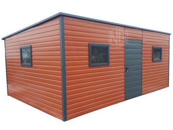 Gartenhaus 5,5x3m Tür + Anthrazit + 3x PVC Kippfenster - Braun - Pultdach GP94