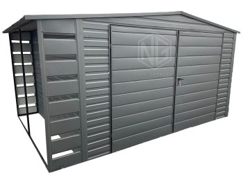 Gartenhaus 4x3m + Überdachung - Zweiflügeliges Tor - Satteldach - Anthrazit GP238