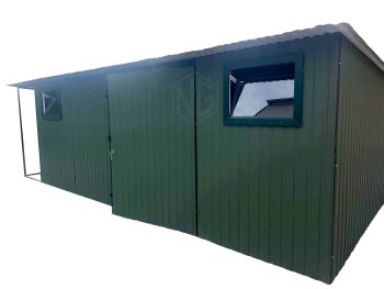 Gartenhaus 5,5x4m - Überdachung - Zweiflügeliges Tor - 2x PVC Kippfenster - Dachrinnen - Grün GP244