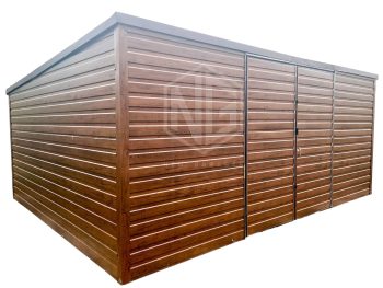 Blechgarage 6x4m - Zweiflügeliges Tor + PVC Kippfenster - Holzoptik - Pultdach GP125