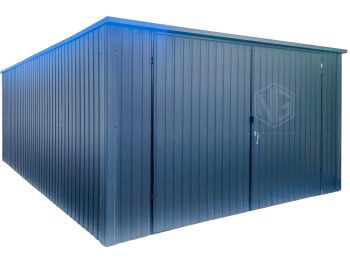 Blechgarage 4x5m - Zweiflügeliges Tor - Anthrazit - Flachdach GP423