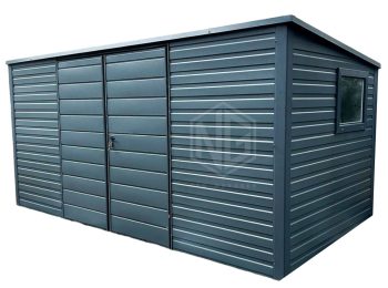 Gartenhaus 5x2m Zweiflügeliges Tor PVC Kippfenster Anthrazit Flachdach GP251