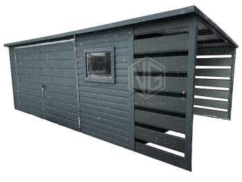 Gartenhaus 5x3m Überdachung 1x3 PVC Kippfenster Anthrazit Flachdach ID443