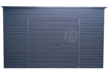 Blechgarage 4x5m - Zweiflügeliges Tor - 2x PVC Kippfenster - Anthrazit - Dachrinnen - Flachdach ID759
