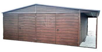 Blechgarage 6x5,8m Horizontal Blech Überdachung Satteldach 2x Schwingtor Holzoptik ID147