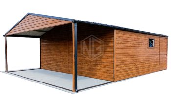 Blechgarage 6x5m Horizontal Blech Satteldach Holzoptik 2x Schwingtor Überdachung ID116