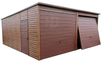 Blechgarage 6x5,8m Horizontal Blech 2x Schwingtor Pultdach Holzoptik ID115