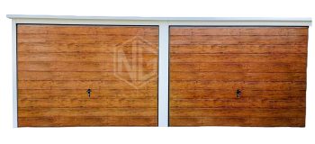 Blechgarage 6x5,8m Horizontal Blech 2x Schwingtor Pultdach Holzoptik Weiß ID114