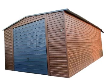 Blechgarage 5x7m Horizontal Blech Satteldach Holzoptik Erhöhung der Höhe ID109