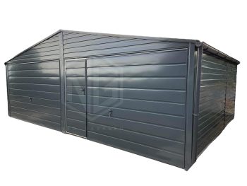 Blechgarage 6x5m - 2xSchwingtor + Tür - Dachrinnen - Anthrazit - Pultdach GP242