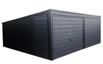 Blechgarage 6x5m 2xSchwingtor Zusätzliche Tür Anthrazit Flachdach GP208