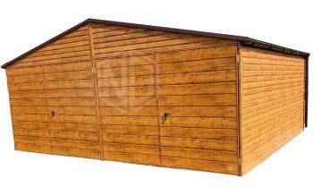 Blechgarage 6x5m Horizontal Blech Zweiflügeliges Tor Satteldach Holzoptik ID93