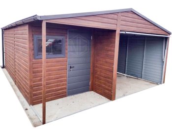 Blechgarage 5x6m Schwingtor Tür Dachrinnen Schwingtor Holzoptik ID108