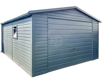 Blechgarage 4x5,5m - Schwingtor - PVC Kippfenster - Anthrazit - Dachrinnen Metalldachziegel- Satteldach ID675