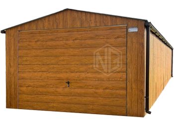 Blechgarage 4x12m Schwingtor - Tür - 2x PVC Kippfenster - Holzoptik - Dachrinnen - Satteldach ID769