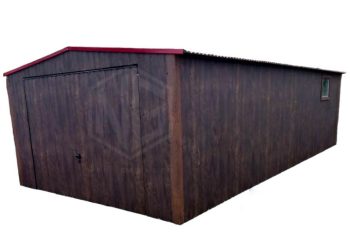 Blechgarage 4mx8m - Schwingtor - Tür - PVC Kippfenster - Dunkles Walnussholz GP235