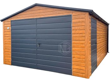 Blechgarage 4,5x6m Zweiflügeliges Tor - Tür - Holzoptik - Anthrazit - Dachrinnen - Satteldach ID890