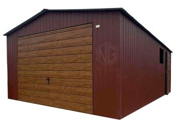 Blechgarage 4,5x6m Schwingtor - Tür - PVC Kippfenster - Holzoptik - Satteldach ID933